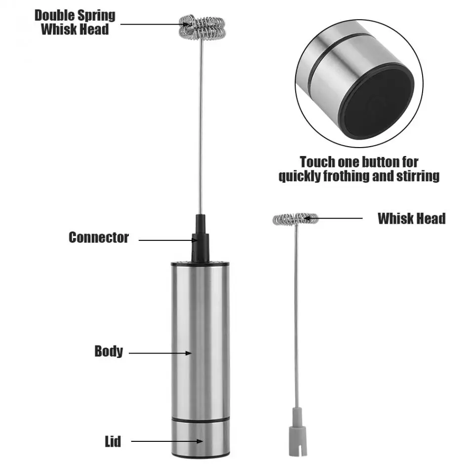 Электрический молоковзбиватель из нержавеющей стали, ручной пеновзбиватель для молока Миксер для напитков для кофе капучино один/Double Весна Head венчиком Лидер продаж