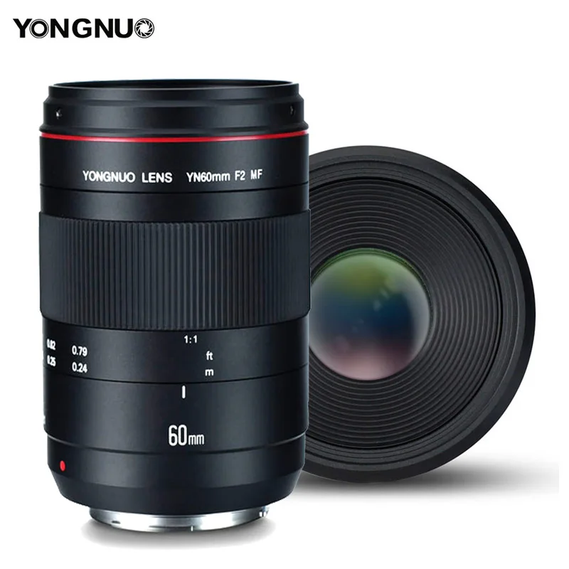 YONGNUO YN60mm F2 MF 60mm 0.234m Manual Focus Macro Lens F2NE Large Aperture Metal Mount Lenses