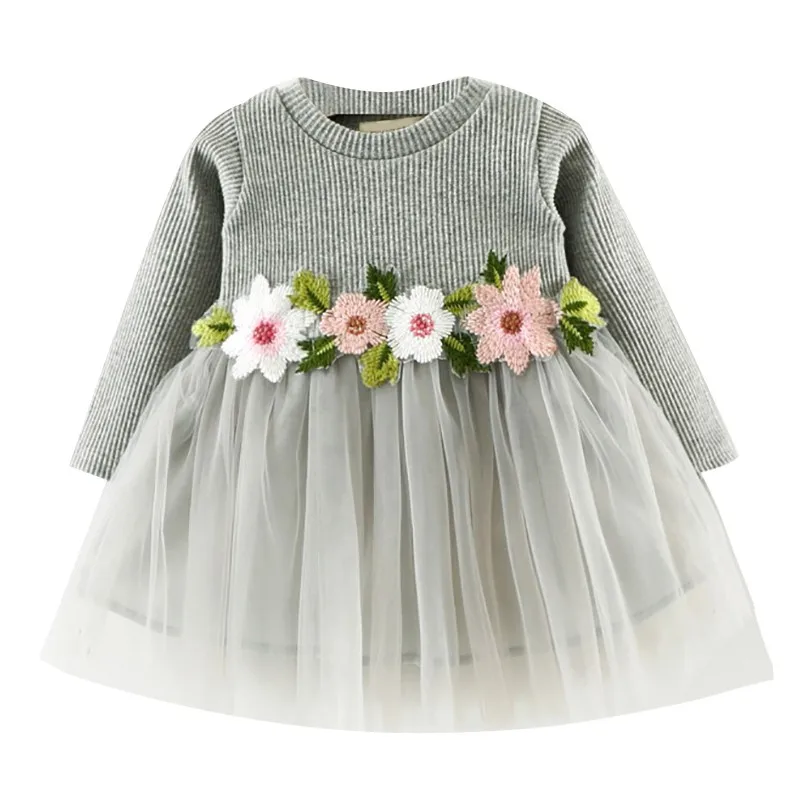 

2019 Autumn Winter Girl Dress Long Sleeve Flower Girls Dresses Princess Kids Toddler Casual Dress 1-5 Years Children Clothes