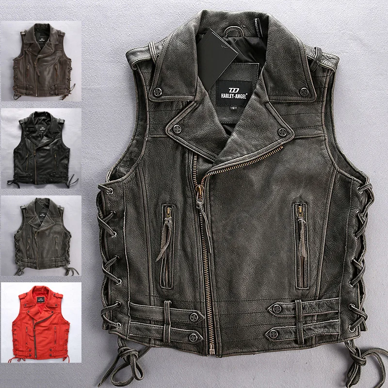 50% OFF Motorcycle cow leather vest male 2016 large harley genuine cowhide leather motorcycle rider vest