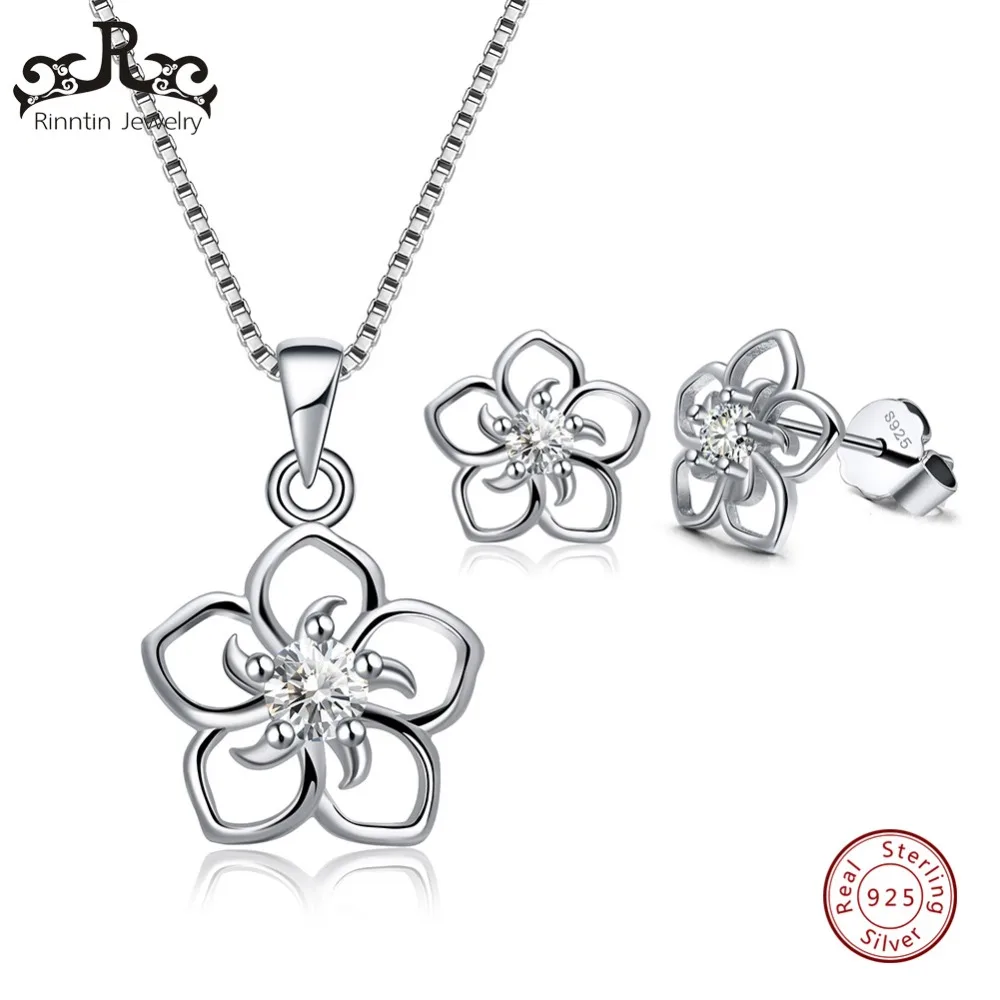 Rinntin Genuine 925 Sterling Silver Jewelry Sets for Women AAA Zircon Flower Necklaces Pendants Stud Earrings Jewelry Sets TSS22 Rinntin Genuine 925 Sterling Silver Jewelry Sets for Women AAA Zircon Flower Necklaces Pendants Stud Earrings Jewelry Sets TSS22