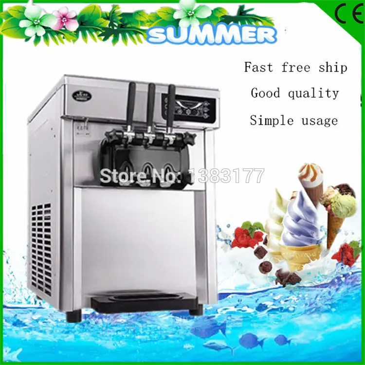 

free ship new CE automatic commercial desktop Stainless Steel Three Flavor Ice Cream Machine/ LED sweet Soft Ice Cream Machine