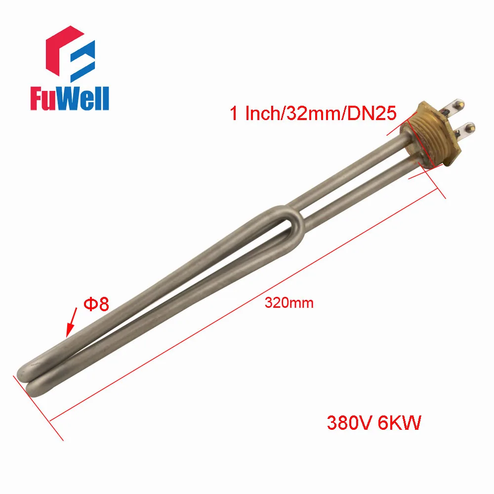 1 дюйм/32 мм/DN25 Нержавеющая Сталь Медная головка нагревательная трубка 220 В/380 В Длина Электрический нагреватель трубы водонагреватель Нагревательный элемент - Цвет: 380V 320mm  L