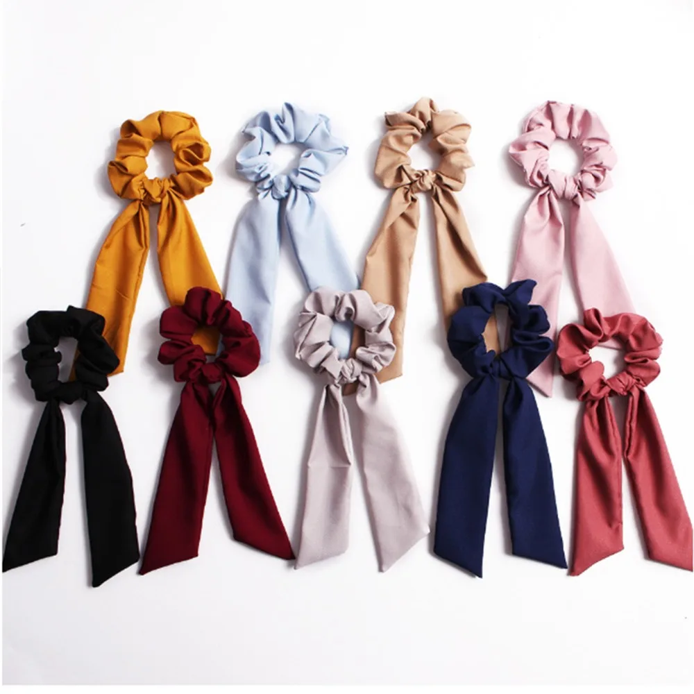 

2019 Hair Accessories for Women Headdress Hair Scrunchies Scarf Bowknot Solid Soft Cloth Ponytail Ties Ropes for Girls