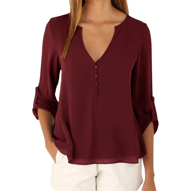 

Blouses women 2019 New fashion casual V-neck summer blouse long-sleeved loose Shirt blusa feminina vestidos de festa LBD3185