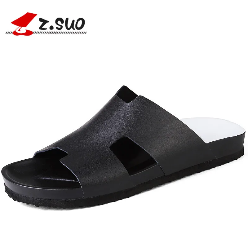 

Z.Suo 2017 Summer Men's Leather Trigger Beach Sandals Men's Slippers Summer Style Sandalias Size: 38-44