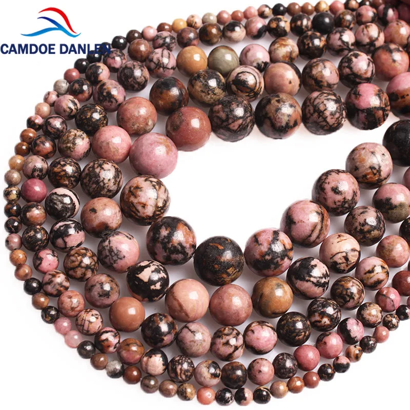 

CAMDOE DANLE Natural Stone Black Lace Rhodonite Round Loose Beads 4|/6/8/10/12MM Diy Charm Beads For Jewelry Making Accessories