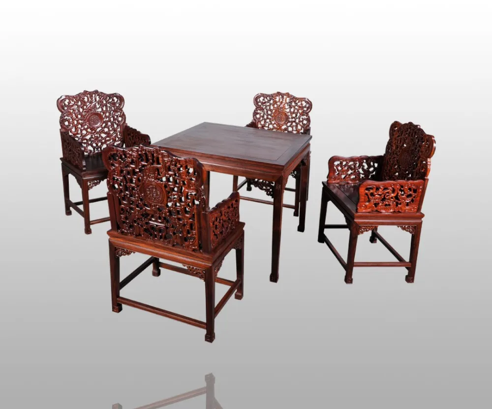 Top Quality Dining Living Room Furniture Rosewood 1 Table &4 Chair Set Redwood Backed Armchair Solid Wood Desk Chinese Brand New