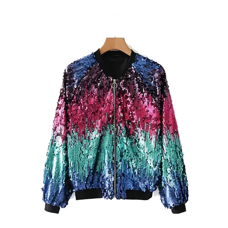 

Spring Handmade Sequined Bomber Jacket Female Coat Loosen High Quality Shimmer Jeans Coat Autumn Casual Women Tops Jacket