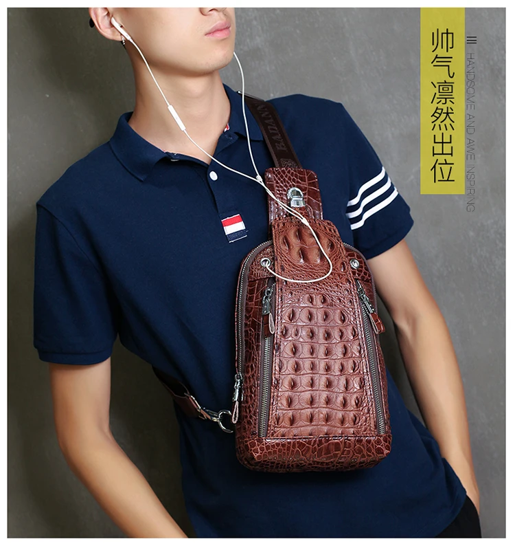 Мужская нагрудная сумка с крокодиловым узором, мужская сумка из натуральной кожи, повседневная сумка, новинка, многофункциональная сумка-мессенджер, нагрудная сумка