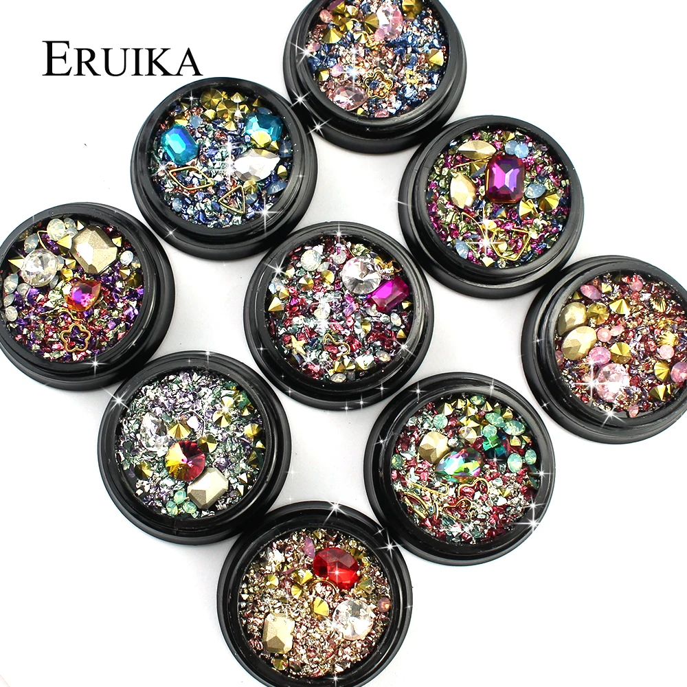

ERUIKA 1 Box Mixed Color Nail Rhinestones 3D Gem Stones for Nails Art DIY Design Manicure Crystals Decorations