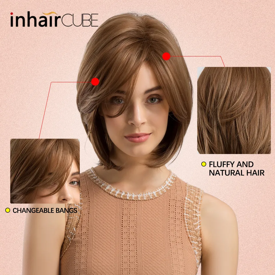 Inhair Cube Women Synthetic Wigs Side Parted Heat Resistant Mixed