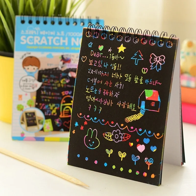 

Wonderful Color Scratch Note Black Cardboard Creative DIY Draw Sketch Notes for Kids Toy Notebook School Supplies Accessories