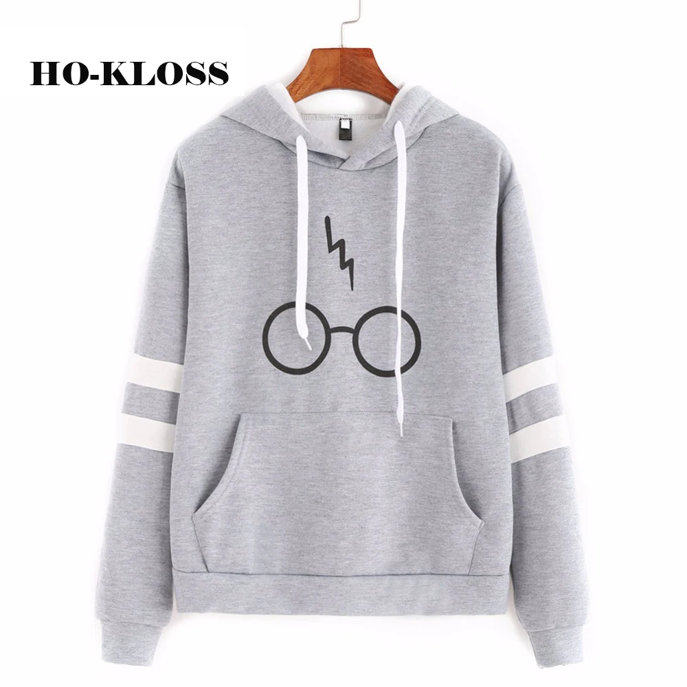 Discount  HO-KLOSS 2017 Gray Autumn Women Hoodies Girl Oval Glasses Print Sweatshirts Long Sleeve Pullovers C