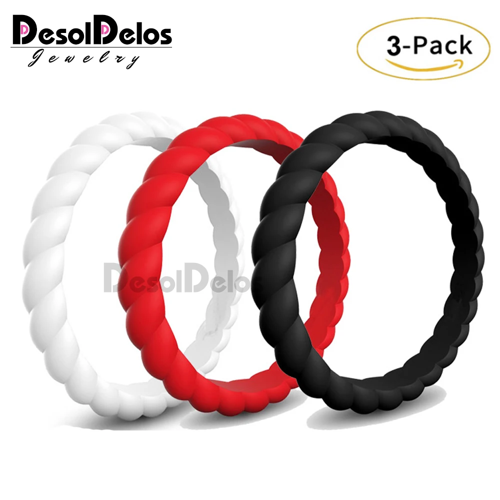 

3pcs/set 3mm Thin Braided Silicone Rings For Women Engagement Wedding Rings Hypoallergenic Crossfit Flexible Woven Finger Ring