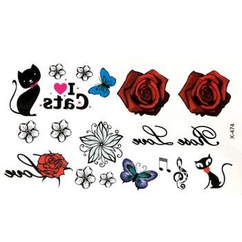 

Rose Waterproof Temporary Tattoos men Tattoo body art black cat flash tattoo tatoo Tatuajes temporales henna tattoo sleeve