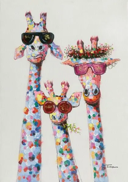 MUTU художественные красочные масляные Животные Жираф семья с очками картина холст картина Печать на холсте настенное искусство для постельных принадлежностей комнаты - Цвет: Белый