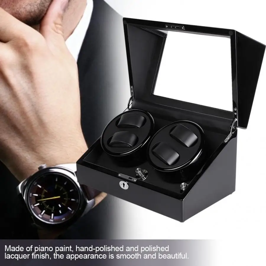 Black Automatic Mute Watch Winder Box For Wristwatch Mechanical Watch(US Plug 100-240V) for self-winding watches