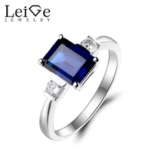 Leige Jewelry Blue Sapphire Ring Engagement Ring September Birthstone Emerald Cut Blue Gemstone Solid 925 Sterling Silver Gifts