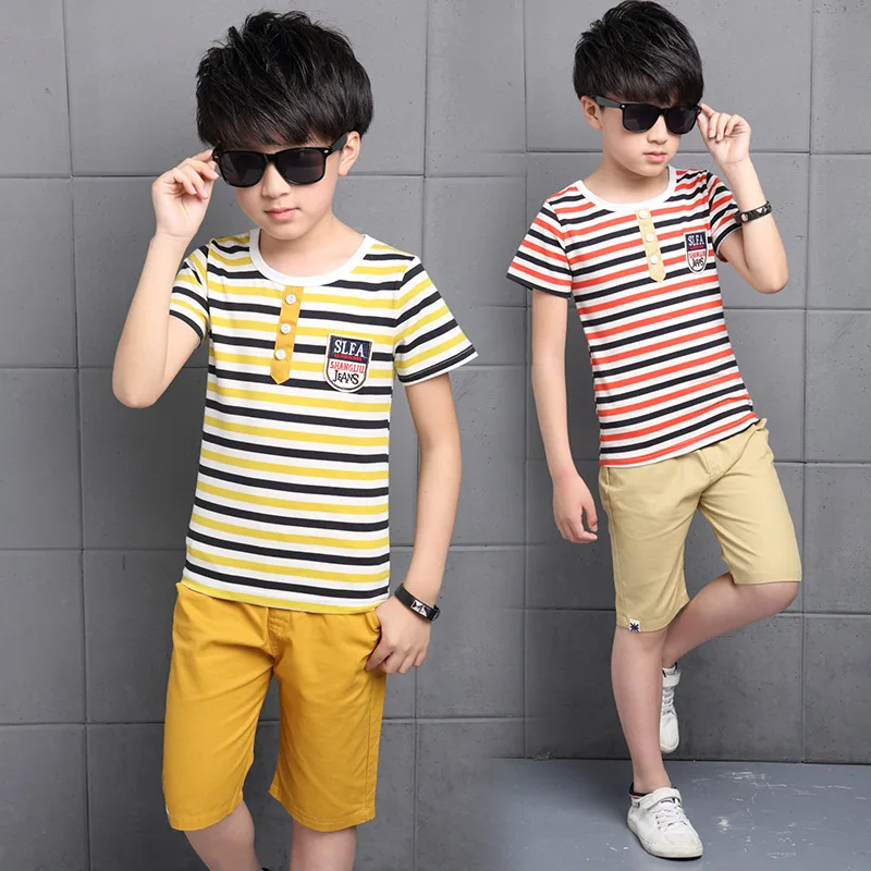 Size 5 16T 2018 children clothing set striped boys set boys fashion summer suit baby sets short