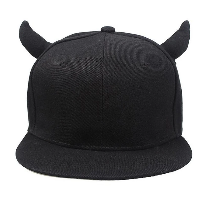 Men Women Black Cotton Punk Horn Baseball Cap Hip hop Hat With Horns