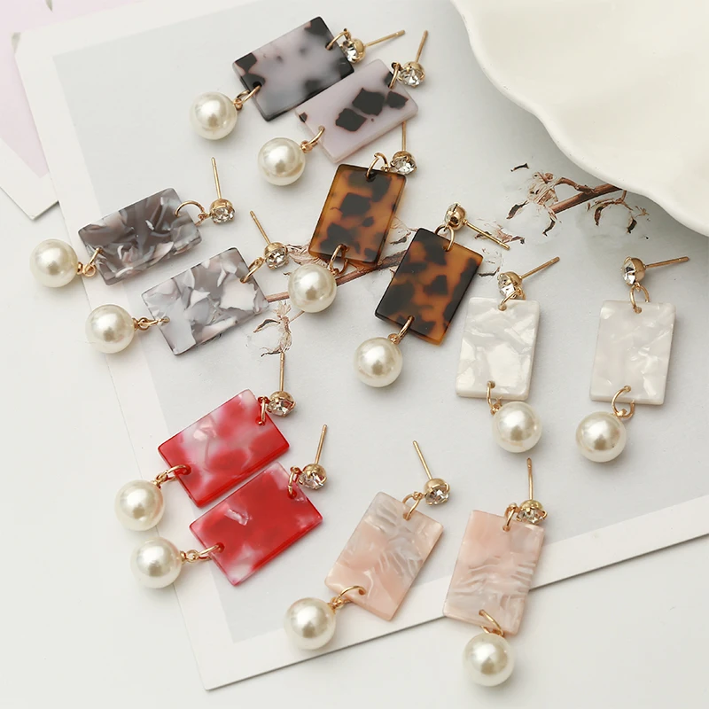

ZOSHI 2019 New Irregular Geometric Leopard Acrylic Statement Long Drop Earrings Acetic Acid Resin Pearl Earrings for Women