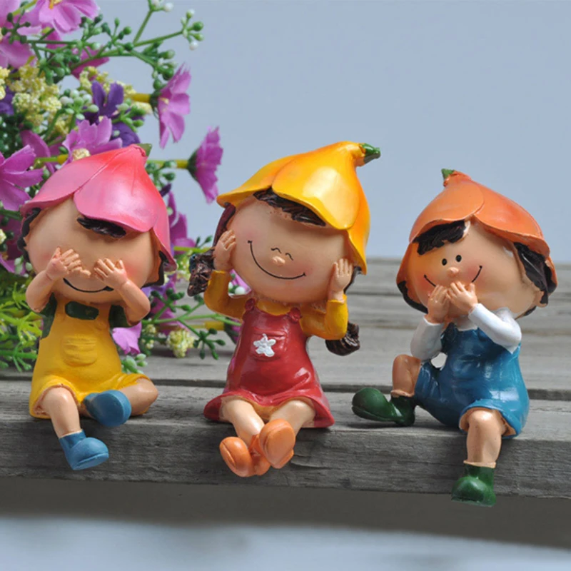 

3pcs Cartoon dolls Resin Ornament Figurines DIY Miniature Fairy house decor Terrarium Doll Do not look do not listen do not say