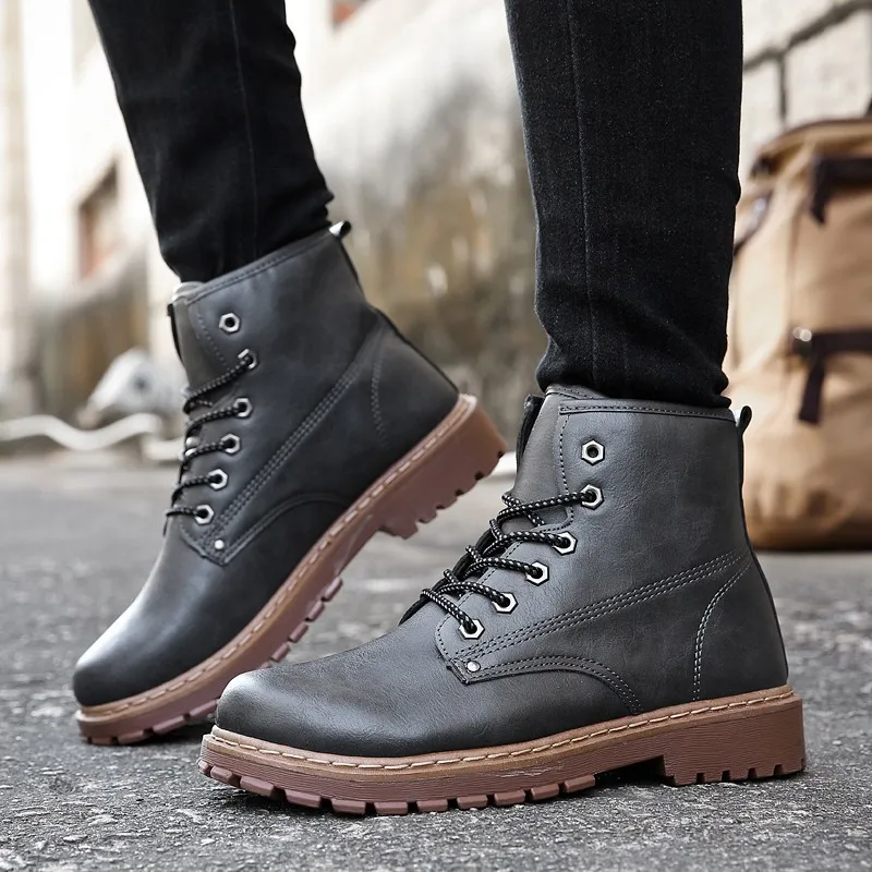 

Big Size Autumn Winter Men Martin boots Slip-On Boots leather Breathable Ankle Boots Male shoes DFV67