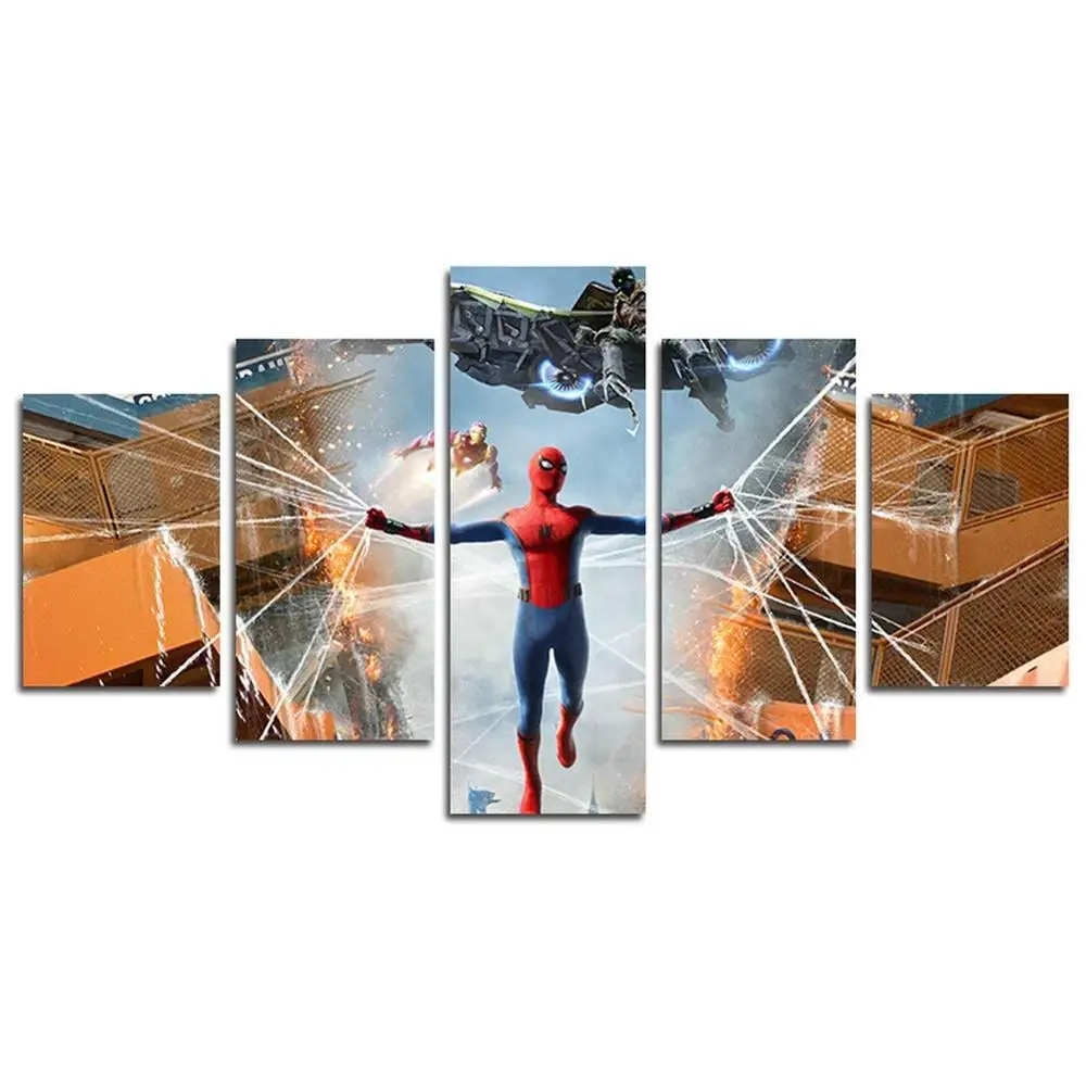

5 Piece HD Latest movie poster Spider-Man Away Canvas Painting for Living Room Home Decor Canvas Art Wall Poster (no Frame)