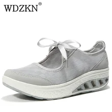 WDZKN/дышащая Летняя обувь из сетчатого материала; женская обувь на плоской платформе; zapatillas mujer; женская повседневная обувь на шнуровке с круглым носком; размер 42