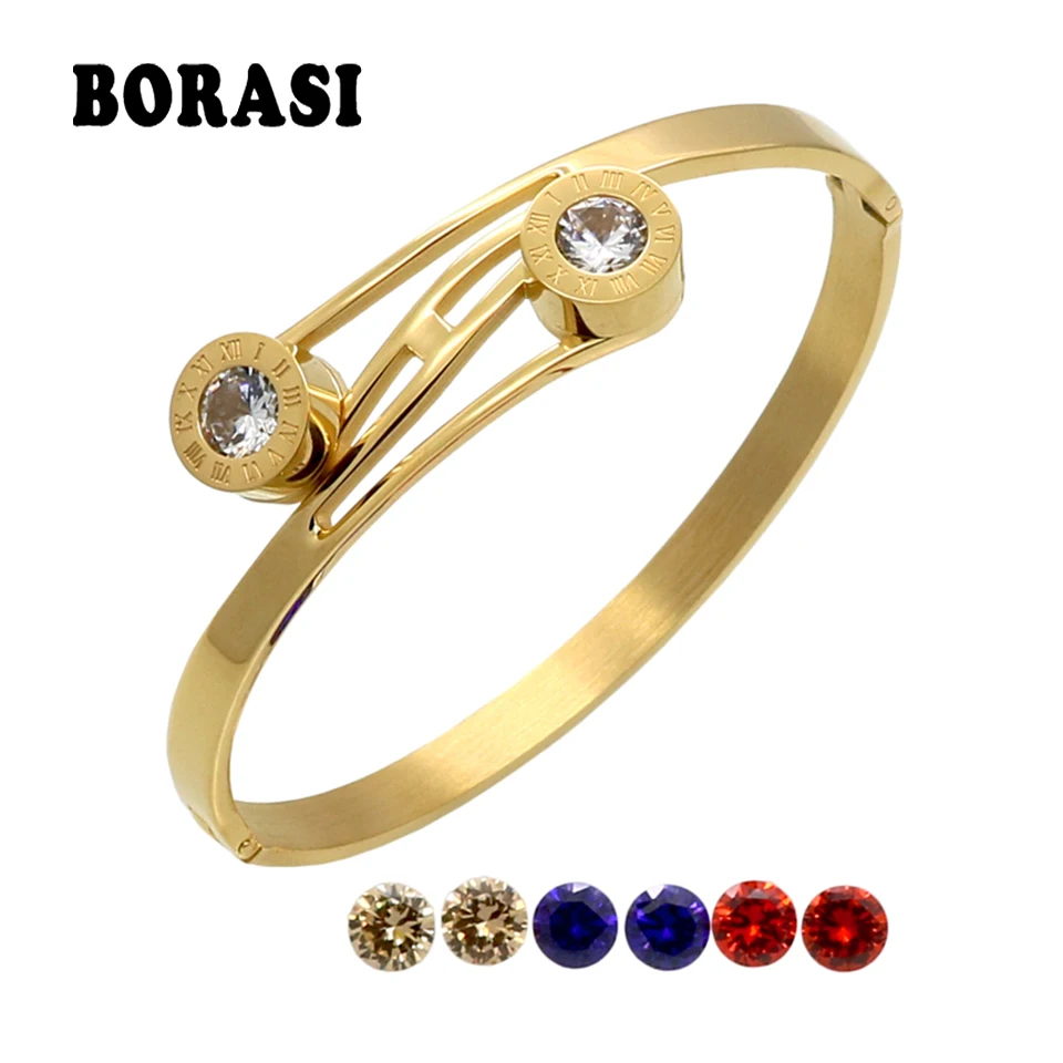

Top Quality Brand Jewelry Gold Color Women Crystal Wedding Bracelet Interchangeable AAA Cubic Zirconia Stone Bracelets & Bangles