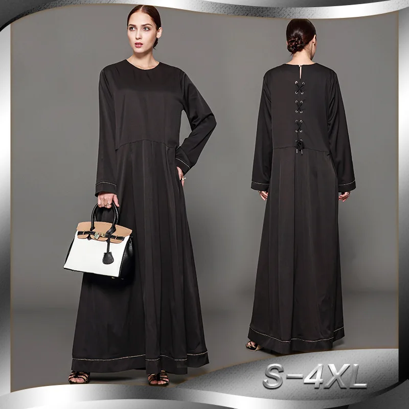 Женское мусульманское платье abaya с круглым вырезом и длинным рукавом 4XL, большие размеры, черное платье Дубай abaya, лоскутное платье на Среднем Востоке, халат islamique femme