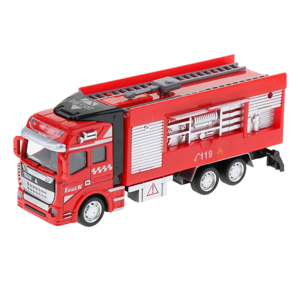 

1:48 Scale Simulation Alloy Pull Back Fire Car Diecast Vehicles Children Educational Toy Collection Gifts -Fire Truck