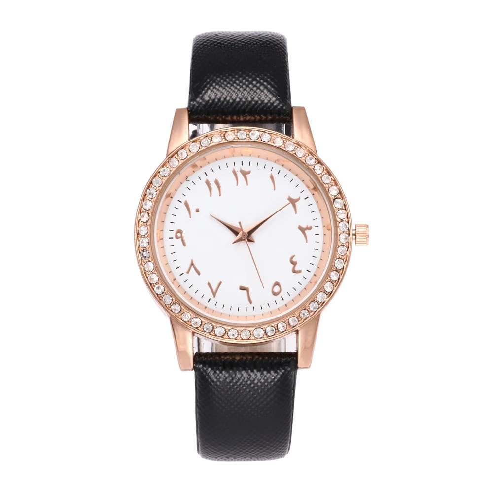 

Fashion luxury women watches High Quality Arabic Numbers Rhinestone Wristwatch Ladies Leather Quartz Watch Horloges Vrouwen