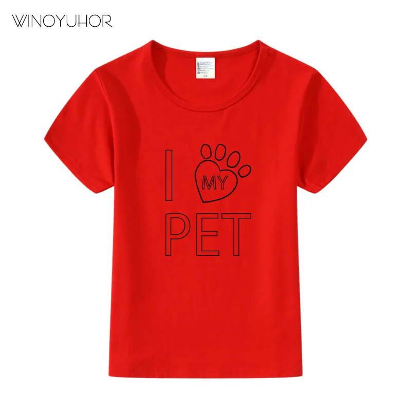 В году, Новое поступление. Детская футболка футболки с надписями «I Love Pet» хлопковая одежда с короткими рукавами для мальчиков забавные детские футболки, топы - Цвет: Red