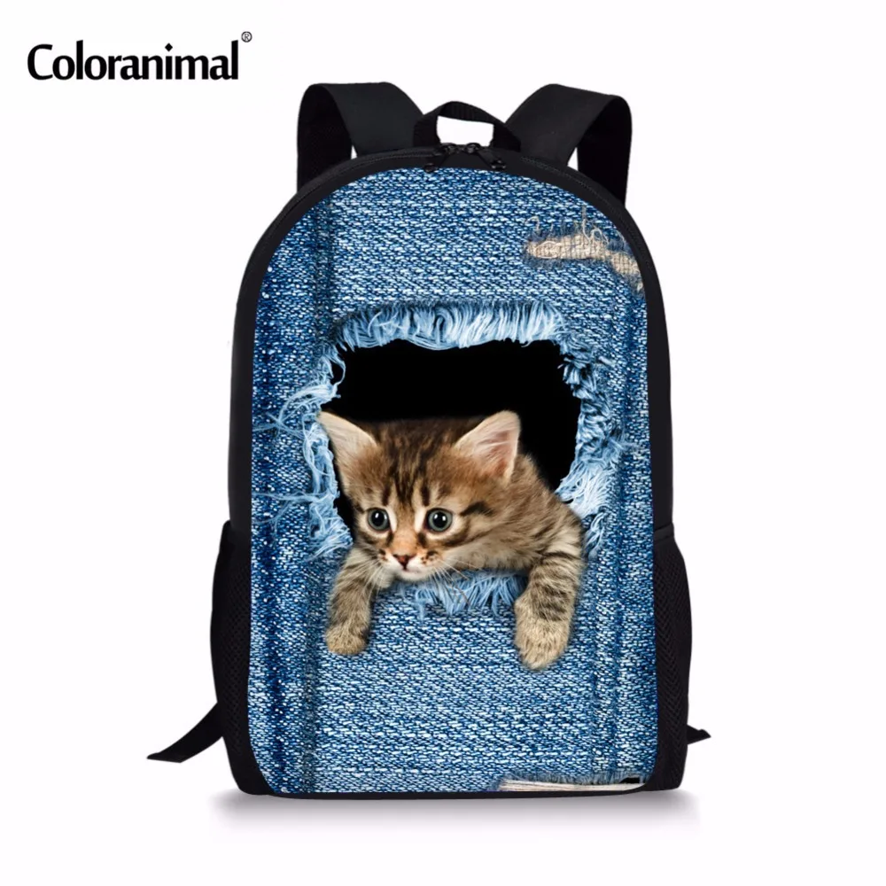 buy Coloranimal Cute Pet Dog 3D Animal Cat School Bags for Girls Boys Blue Denim Printing Backpack Children Schoolbag Kids Book Bags