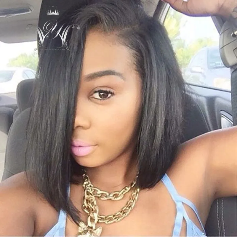 Yaki Bob Lace Front Wigs Glueless Virgin Brazilian Side 