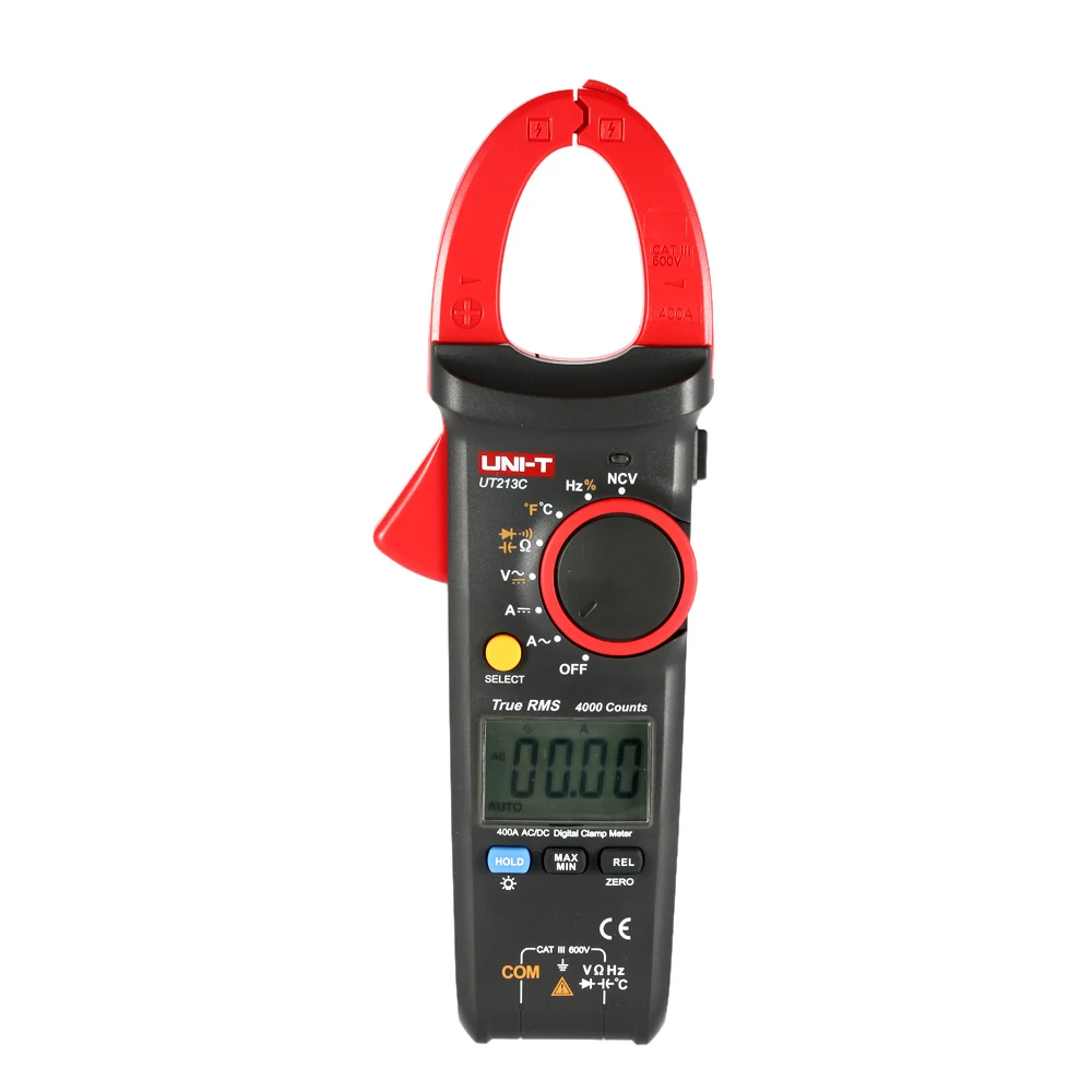 

UNI-T UT213C Handheld Digital LCD Clamp Meter Multimeter DMM AC/DC Resistance Capacitance NCV Temperature Tester with Flashlight