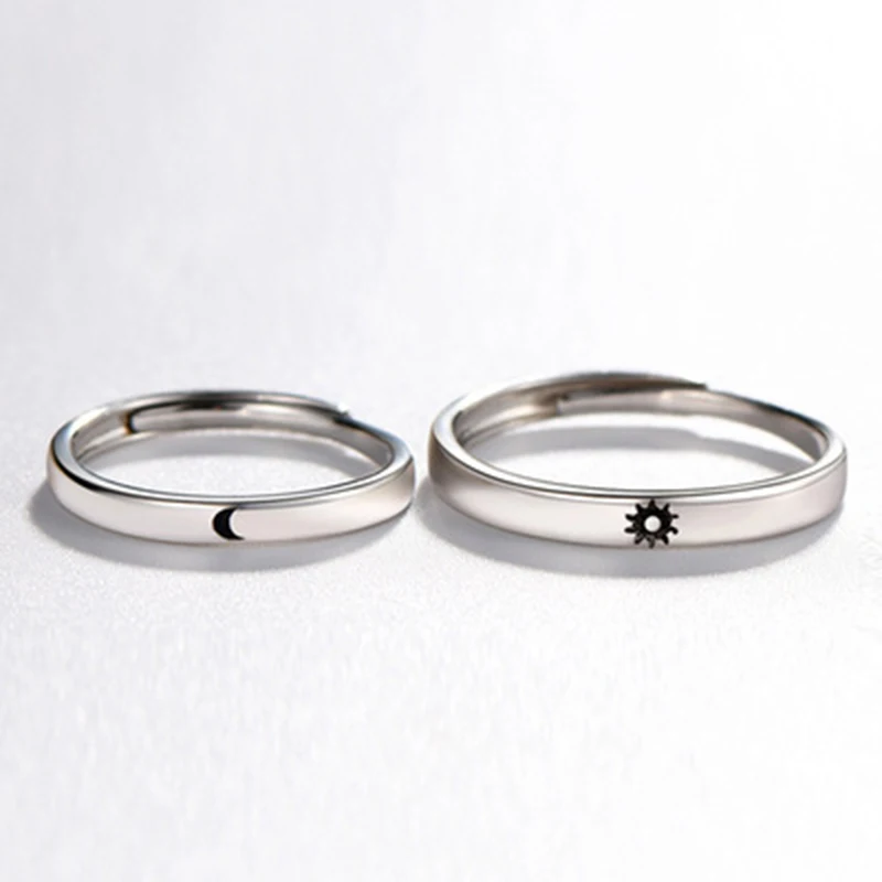 Qevila Fashion Silver color Ring Simple Style Moon Sun Love Adjustable Plate S925 Couple Rings For Girls Boy Best Friend Jewelry (14)