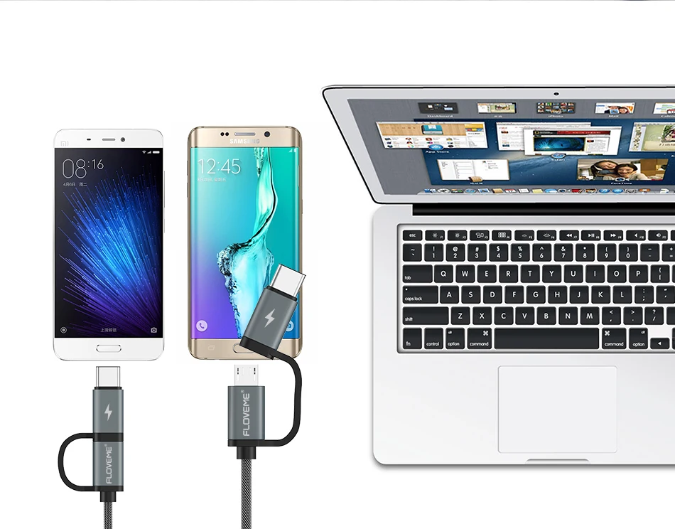 FLOVEME 2 в 1 Mirco USB+ type-C USB кабель в оплетке быстрое зарядное устройство QC 3,0 USB-C кабель для мобильного телефона для Galaxy S8 Xiaomi смартфон