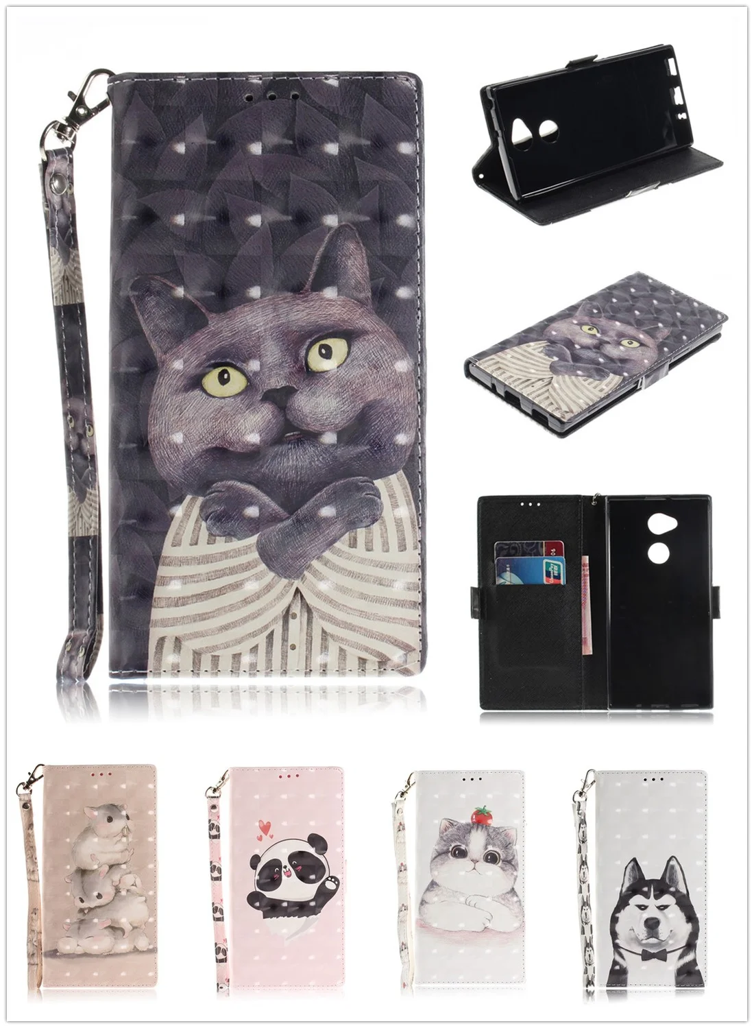 

Card for Sony Xperia XA2 Ultra XA 2 Case 6.0 inch Flip Leather Stand Phone Rope Cover For Sony Xperia XZ3 Case XZ 3 Wallet Cover