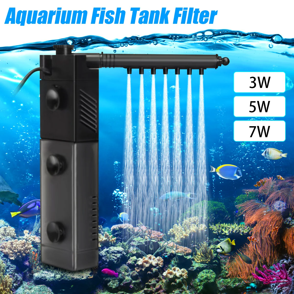 220V 3W/5 Вт/7 Вт 3in1 аквариум фильтр аквариум Внутренний фильтр Водяной погружной насос аквариума кислорода Спрей Инструмент