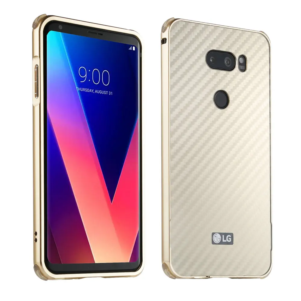 ZEALLION для LG V10 V20 V30 Роскошная алюминиевая металлическая рамка с покрытием+ Жесткий ПК ударопрочный чехол из углеродного волокна - Цвет: Gold