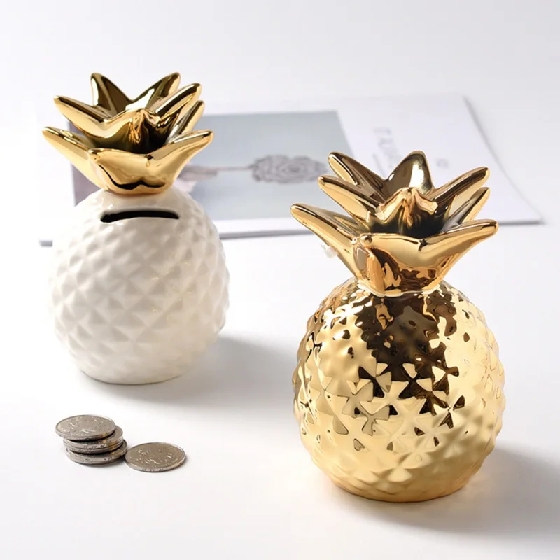 

Golden/White Pineapple Ceramic Home Coin Storage Modeling Gold Ornament Piggy Decoration Bank Accessories Box