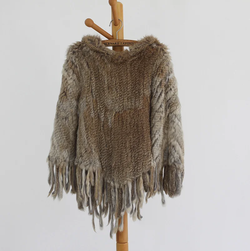 CAPUZ Novo Inverno Mulheres Moda Genuine Natural Real de Pele De Coelho Malha Poncho Mulher Amic Wraps Roubou Xales Casaco RCS0013