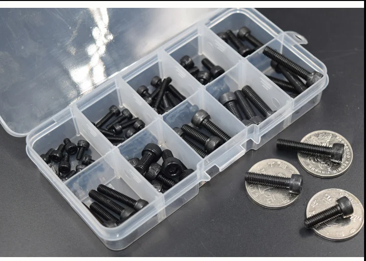 65pcs 225pcs 366pcs/ Screw kits Hex socket head cap screw DIN912 Black steel Hexagon Cylinder