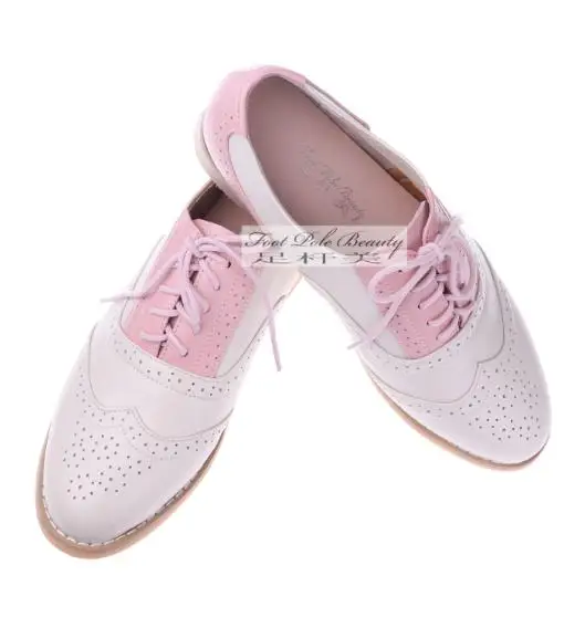 Винтажные женские туфли-оксфорды женская обувь на плоской подошве размера плюс женская обувь из натуральной кожи броги-оксфорды женская обувь sapatos - Цвет: Beige pink