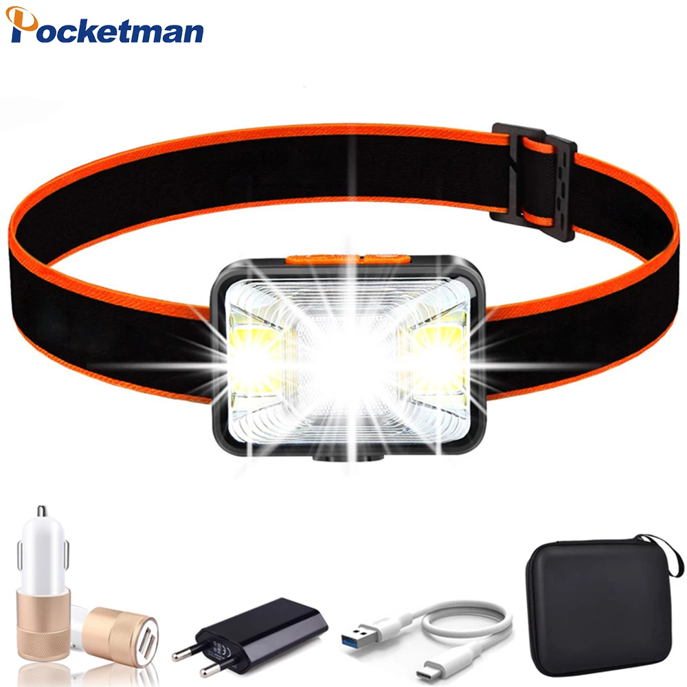 

6000LM LED Headlight USB Rechargeable Headlamp COB T6 LED Head Light Waterproof Head Lamp with Built-in Battery USB Cable