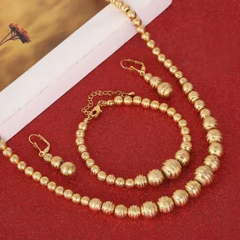 

Fashion African Beaded Earrings Necklace Bracelet Sets Gold Color Ball Beads Ethiopian Women Jewelry Wedding