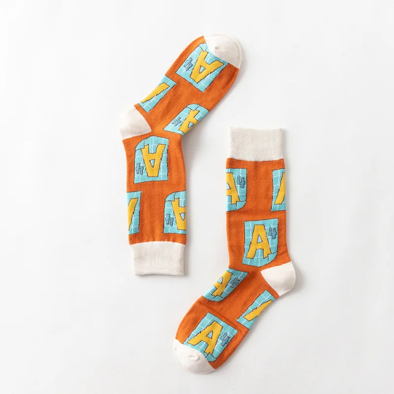 Модные носки в геометрическом стиле короткие носки хлопковые с забавным рисунком женские зимние осенние мужские унисекс счастливые короткие носки женские Sox - Цвет: Orange A